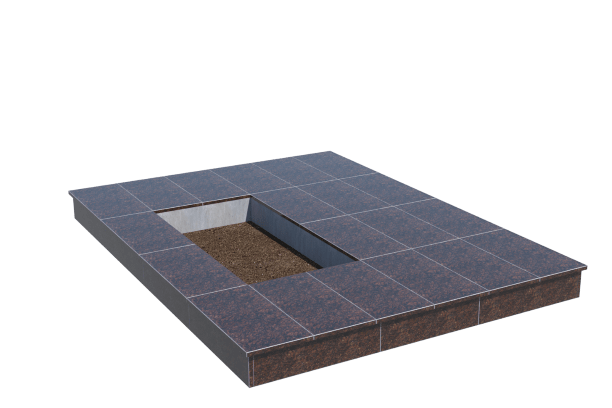Площадки на могилу в Уфе | Площадка с вертикальной (15 см) облицовкой Дымовским гранитом (под цветник)