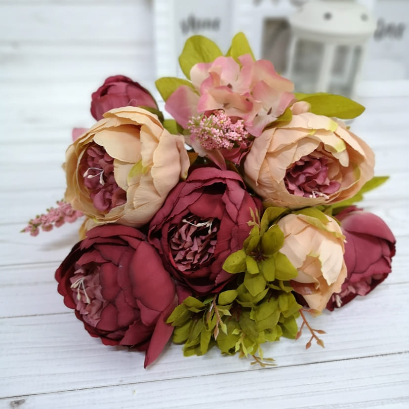 Искусственные цветы в Уфе | Цветы искусственные «Пионы», персиково-малиновые, букет