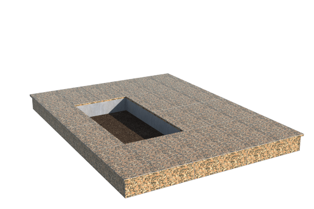 Площадки на могилу в Уфе | Площадка с вертикальной (15 см) облицовкой Южно-султаевским гранитом (под цветник)