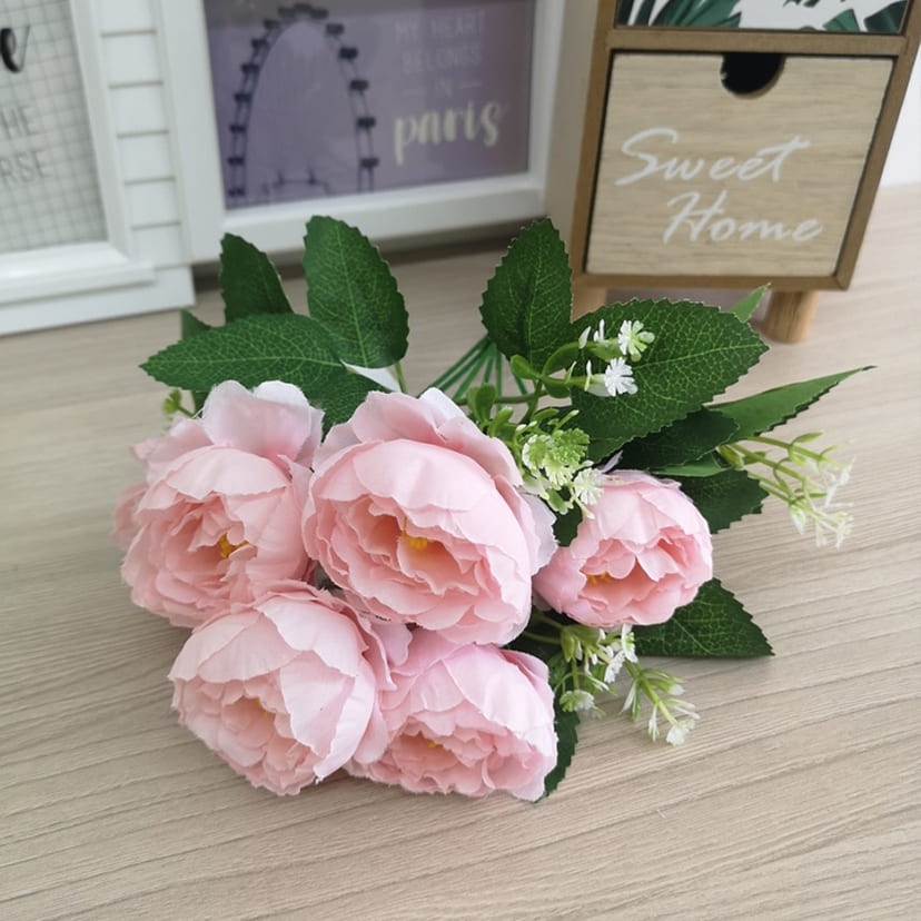 Искусственные цветы в Уфе | Цветы искусственные «Минипиончики с гипсофилой», нежно-розовые, букет