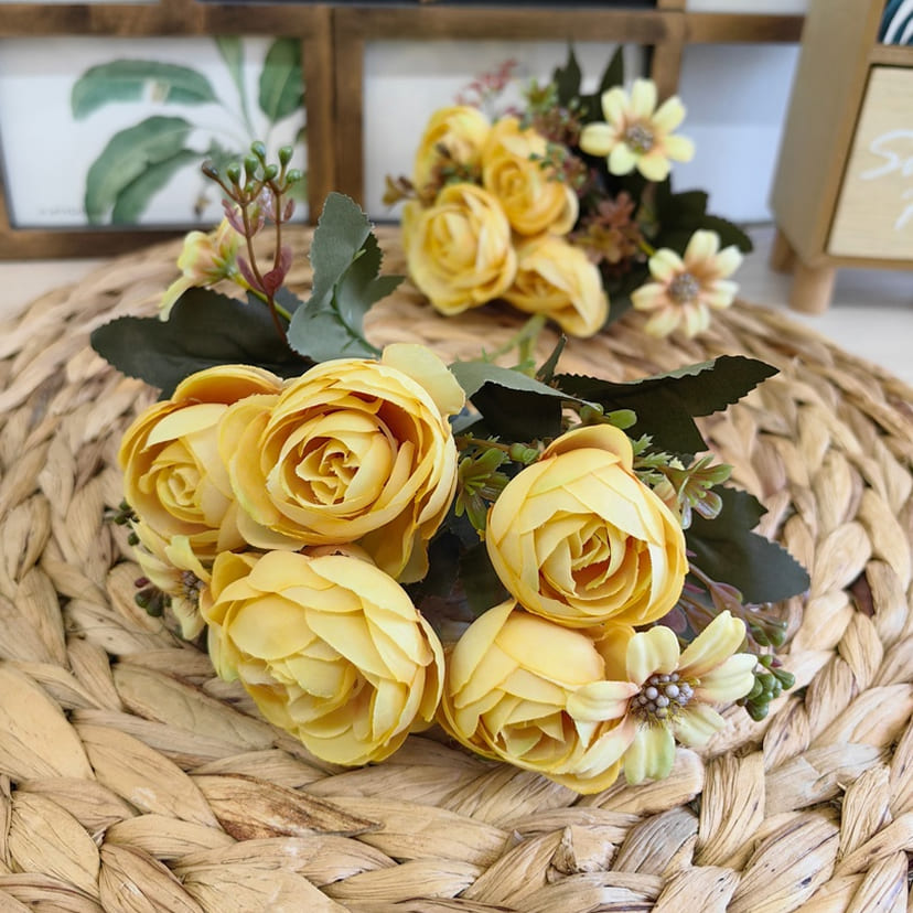 Искусственные цветы в Уфе | Цветы искусственные «Камелии с мелкоцветом», желтые, букет