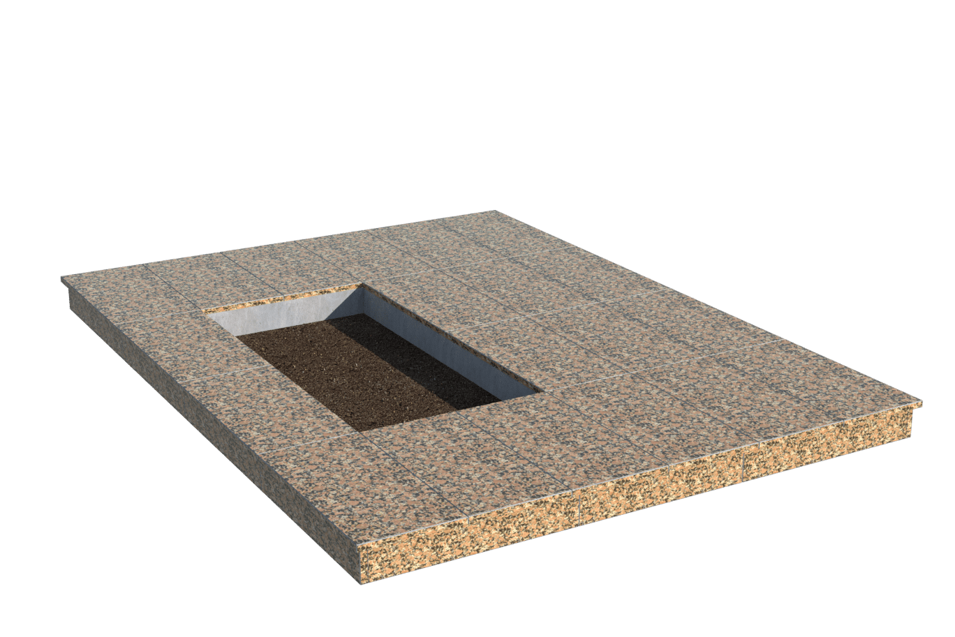 Площадки на могилу в Уфе | Площадка с вертикальной (10 см) облицовкой Южно-Султаевским гранитом (под цветник)