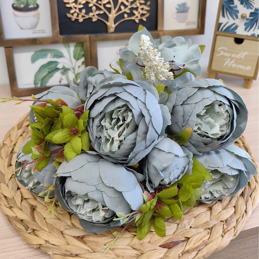 Искусственные цветы в Уфе | Цветы искусственные «Пионы», серо-голубые, букет